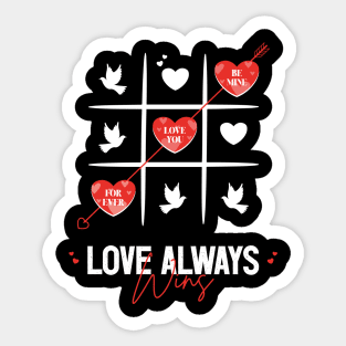 Tic Tac Toe Heart Cute Valentine's Day Love Always Wins Sticker